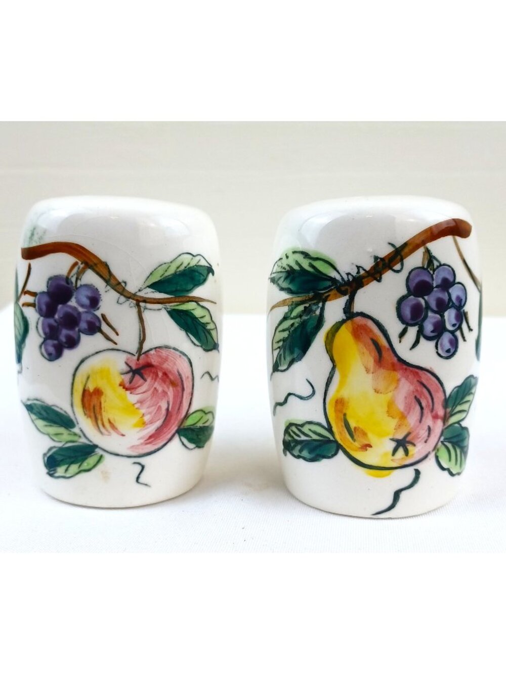 Vintage Salt & Pepper Shakers Hand Painted Fruit Black Label Japan MCM